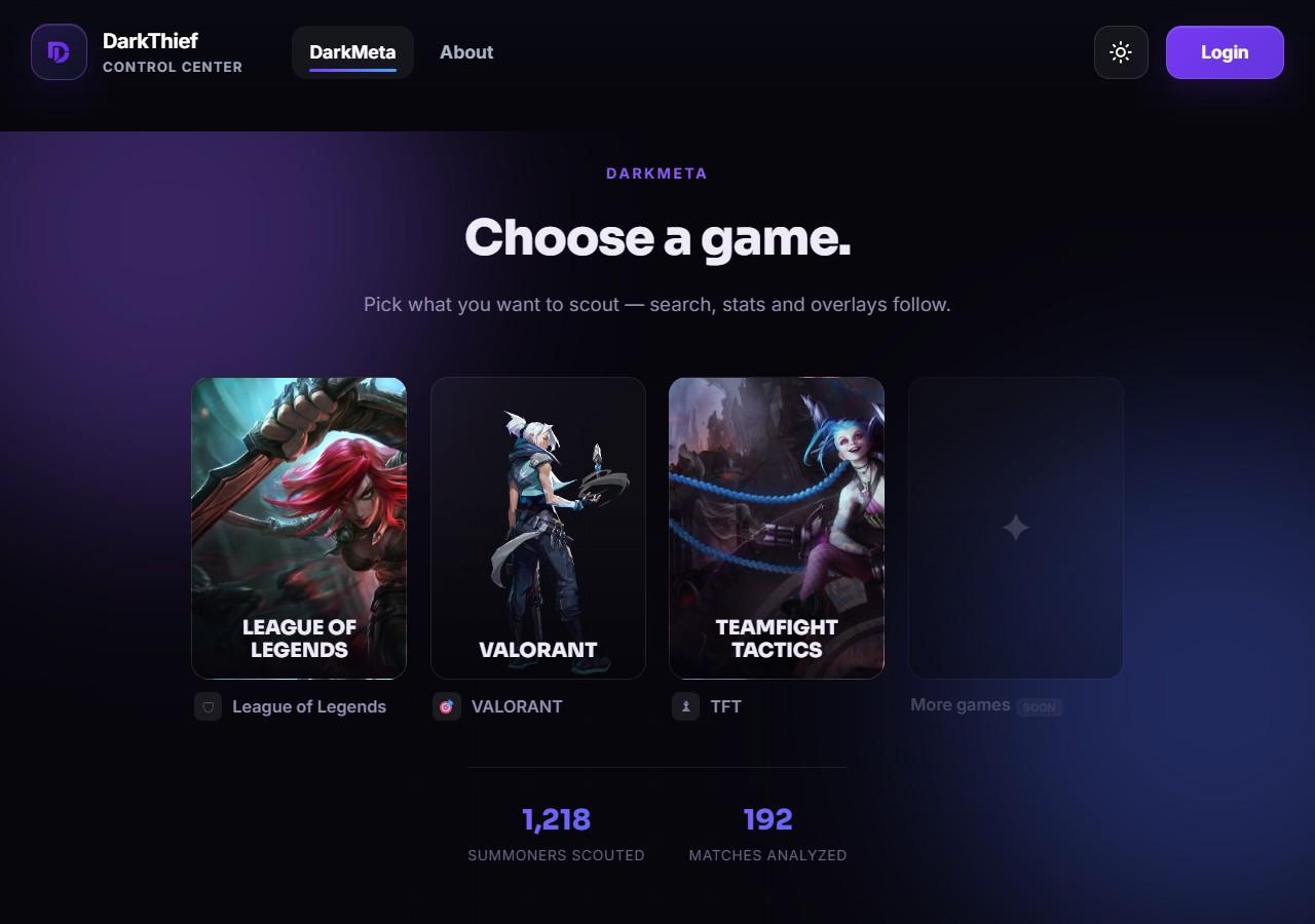 DarkMeta's game picker screen